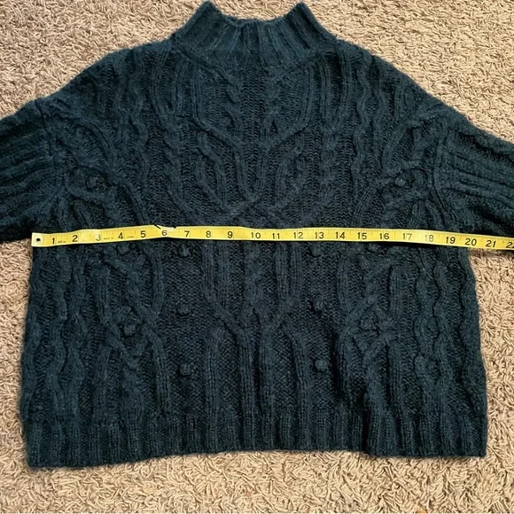 VINCE Interlaced Cable Knit Turtleneck Sweater Dark Malachite Sz M Alpaca Wool - Picture 12 of 15